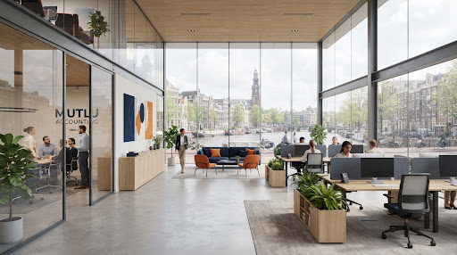 Hollanda'da modern, ferah bir ofis alanı